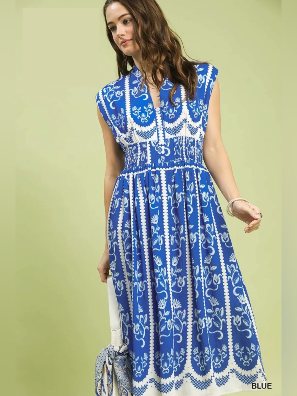 🩵Hello Gorgeous! Umgee Sleeveless Smocked Midi Dress-Blue